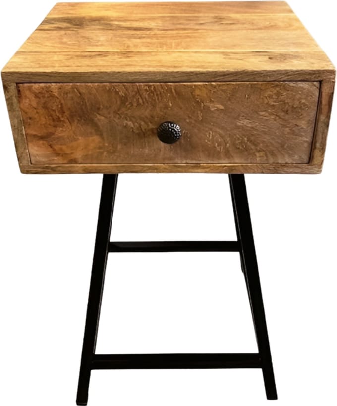Nachtkastje van mango hout met ijzeren pooten 40x37 H60cm