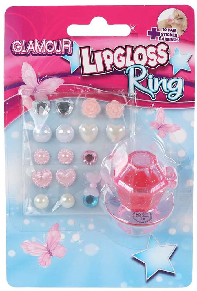 Lipgloss ring en oorring stickers - glamour speelgoedset voor kinderen.