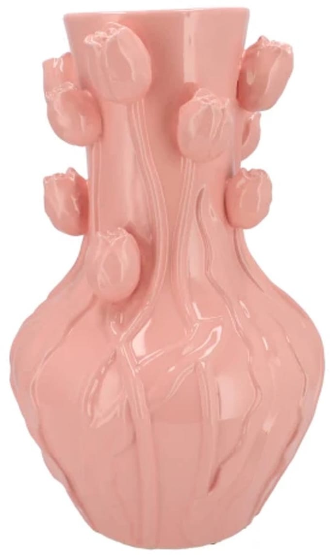 DK Design Bloemenvaas Mara - roze - 28 x 28 x 45 cm - tulpvormige hals - moderne vaas
