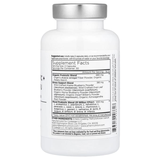 Codeage, Mood Probiotic+, Bevat Prebiotische Vezelmix, 60 Veggie Capsules
