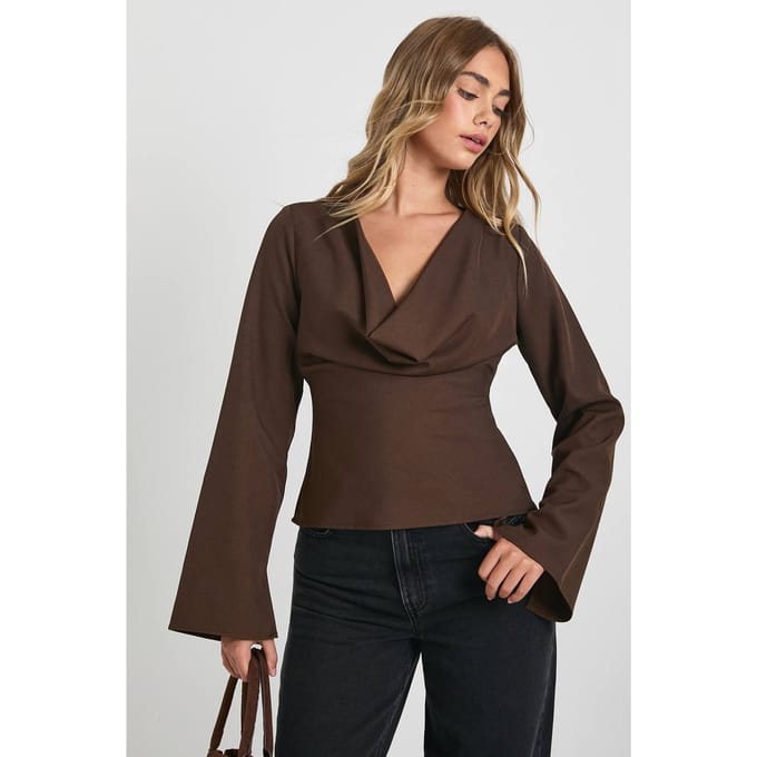 boohoo Dames Top met diepe cowl-hals | Chocolate | Maat: 6