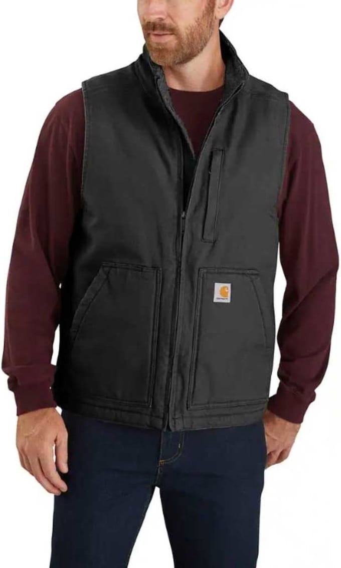 Carhartt Washed Duck Sherpa-Lined Zwart Mock-Neck Vest Heren