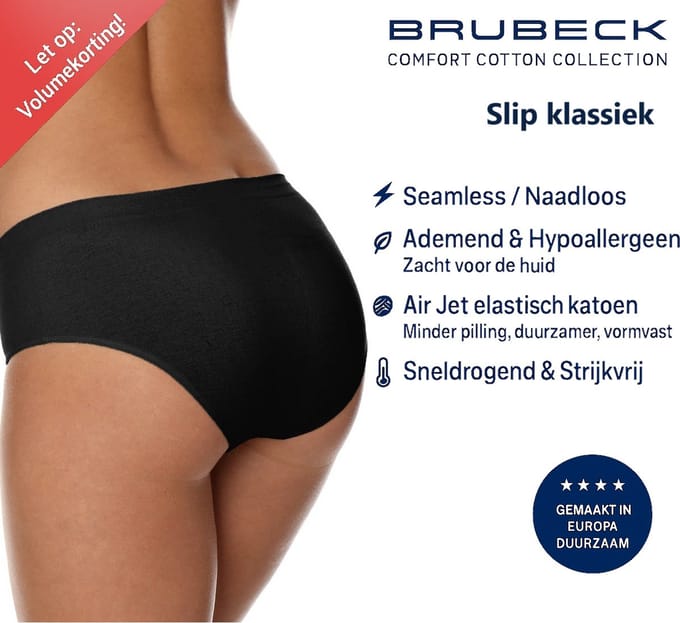Brubeck Dames Slip Klassiek – Naadloos (Seamless) Elastisch Katoen - Zwart - L