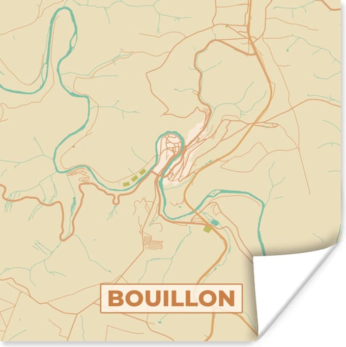 Poster Stadskaart - Plattegrond - Bouillon - Kaart - Vintage - 75x75 cm