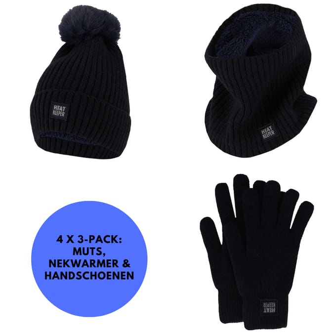 Heatkeeper - Thermoset dames - Handschoenen/Muts/Nekwarmer - Navy - Onesize - 4x Set