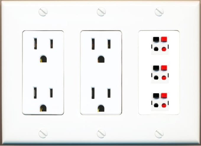 Speaker Draad Muurplaat - Audio Aansluiting - Netjes Kabelbeheer - Verwisselbare Aansluitingen - 3 Poorts - Wit