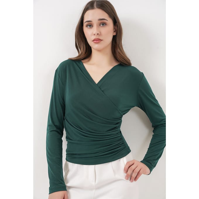 Dubbelzijdige blouse met lange mouwen en plooidetail