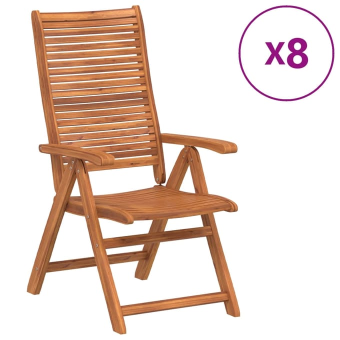 vidaXL - Verstelbare - klapstoelen, - 8 - stuks, - 56x72x107 - cm, - massief - acaciahout.