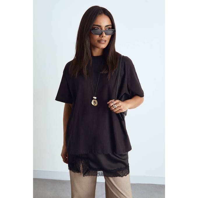 boohoo Dames Oversized T-shirt met korte mouwen | Zwart | Maat: 38