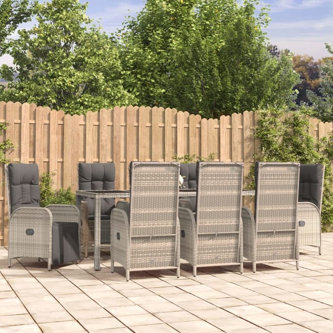 vidaXL 9-delige Tuinset met kussens poly rattan grijs