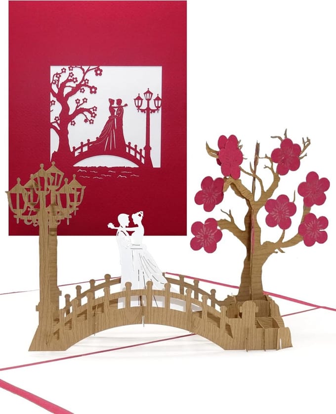 Pop Up Kaarten - 3D Wenskaarten - Bruiloft Uitnodiging - Handgemaakt Ontwerp - 5 Stuks - Bordeaux