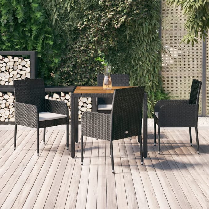vidaXL - 5-delige - Tuinset - met - kussens - poly - rattan - zwart
