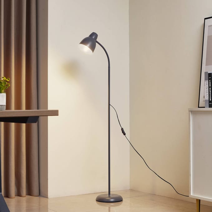 Lindby - vloerlamp - 1licht - Ijzer - H: 150 cm - E27 - grijs