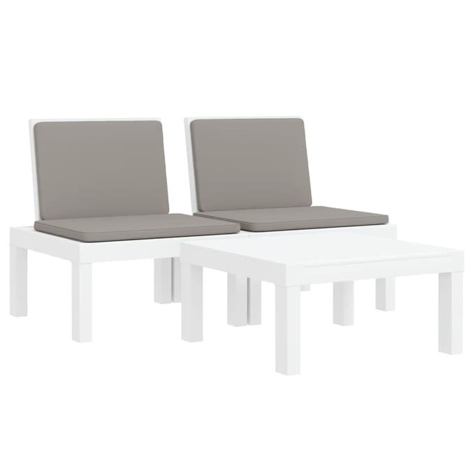 vidaXL - 3-delige - Loungeset - met - kussens - PP - wit