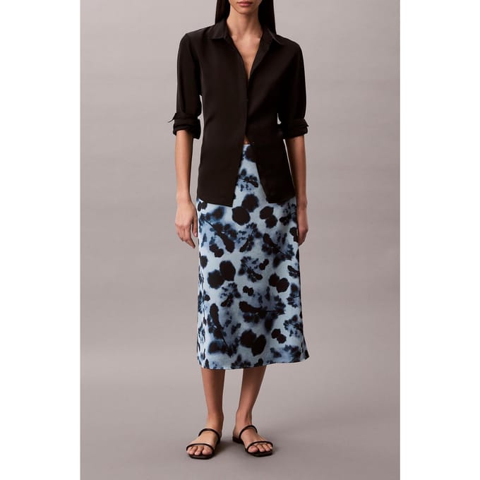 Calvin Klein Printed Satin Midi Skirt Blue Maat: 6 | Midi Rokken Outlet | Dames | Blauw
