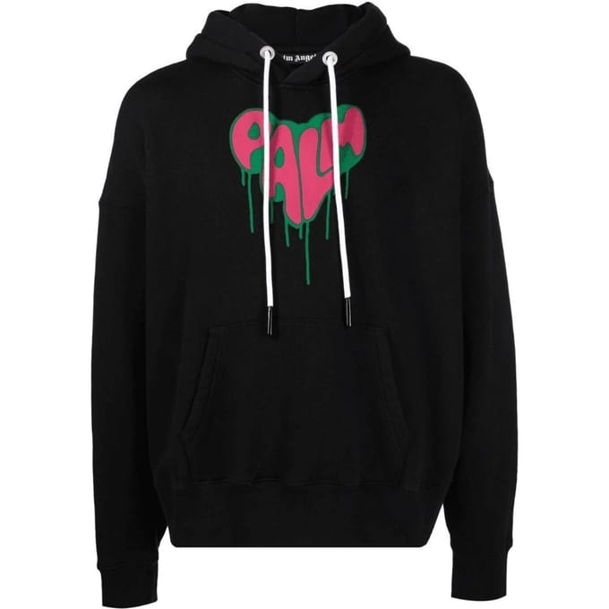 Palm Angels Spray Heart Design zwarte hoodie