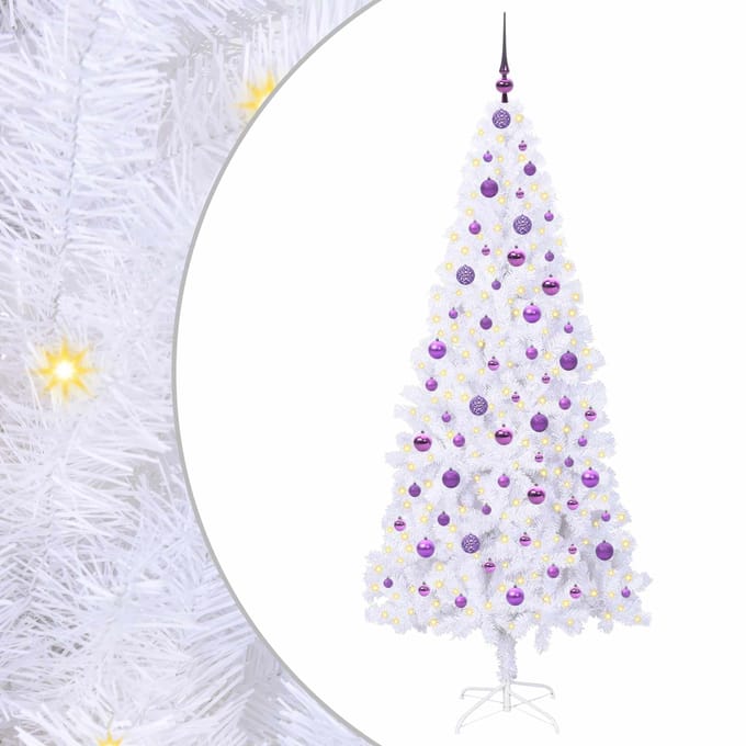 vidaXL - Kunstkerstboom - met - 300 - LED - Wit - 210 - cm - PVC - en - Staal