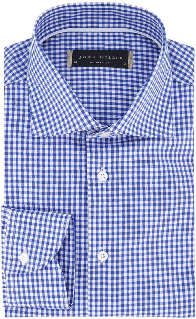 John Miller overhemd blauw geruit wide collar