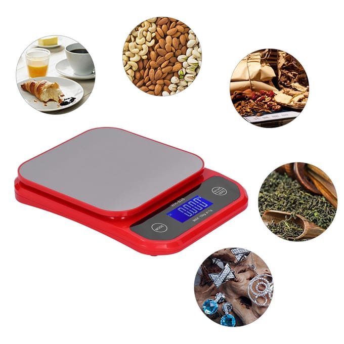 WHB28 10 kg/1 g LCD keukenweegschaal Elektronische digitale weegschaal Weegschaal voor thuisgebruik red