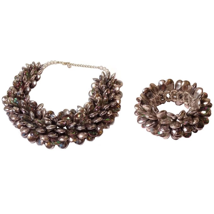 Statement Ketting en Armband Multiparel Druppel Grijs/Zilver Set