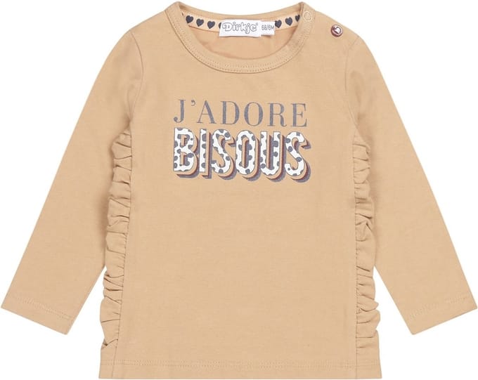 Dirkje Meisjes Longsleeve Tshirt Bisous Beige - 80