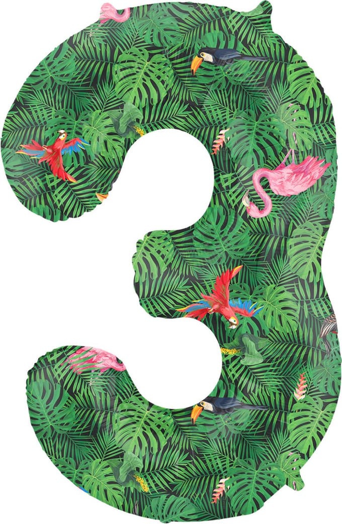Folieballon Cijfer 3 Jungle Vibe - 86 cm