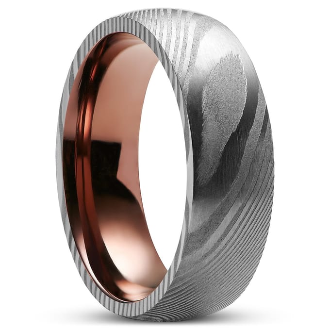 Fortis | 7 mm Ring van RoestkleurigTitanium en Damascusstaal