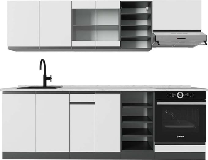 Vicco R-Line Complete keukeneenheid – 240 cm, WB Marmer Wit/antraciet