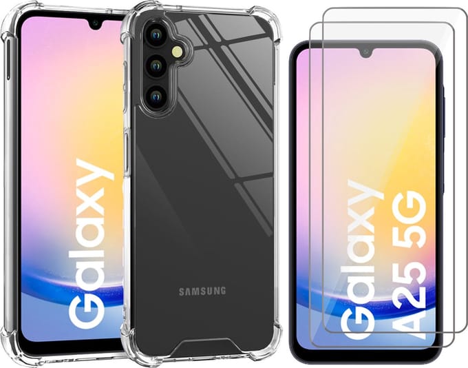 Hoesje geschikt voor Samsung Galaxy A25 / A24 - 2x Screenprotector Glas - Shockproof Transparant