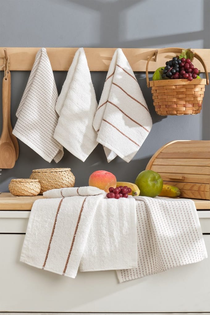 Ensemble de 6 serviettes de toilette - 30 x 50 cm - Creme