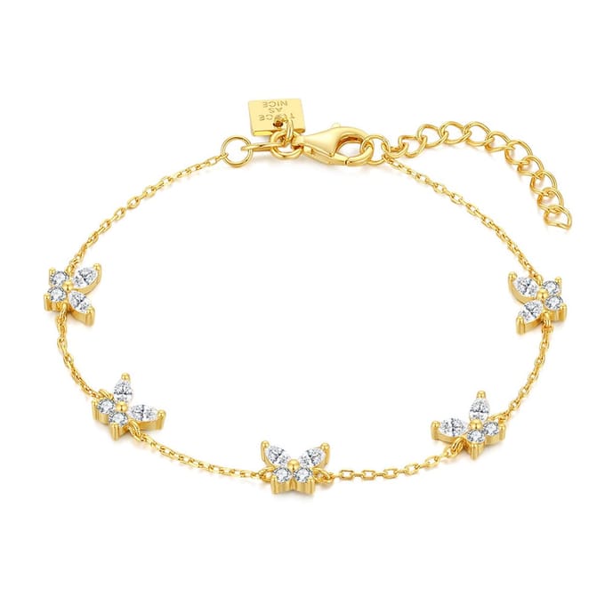 Twice As Nice Armband in verguld zilver, 5 vlinders 16cm+3cm