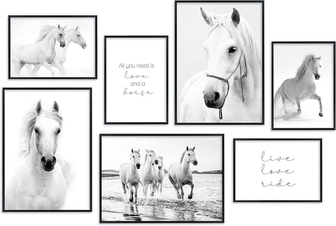 Wanddecoratie Set van 7 Afbeeldingen Paarden Collage Poster Set A3 en A4