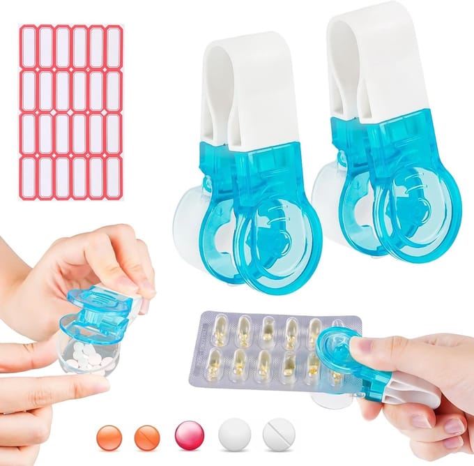 Draagbare Tablettenuitdrukker met Opbergdoos en Labelstickers – 2 Stuks