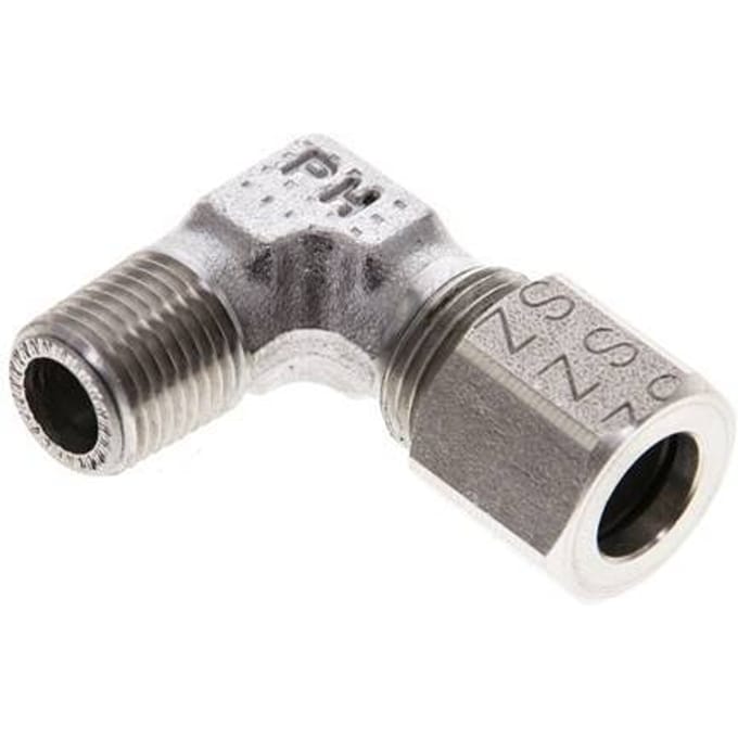 1/8'' NPT Buitendraad x 8LL RVS Elbow 90deg Snijring 100 Bar DIN 2353 - FL2E-MC-ST-018N-08-LL