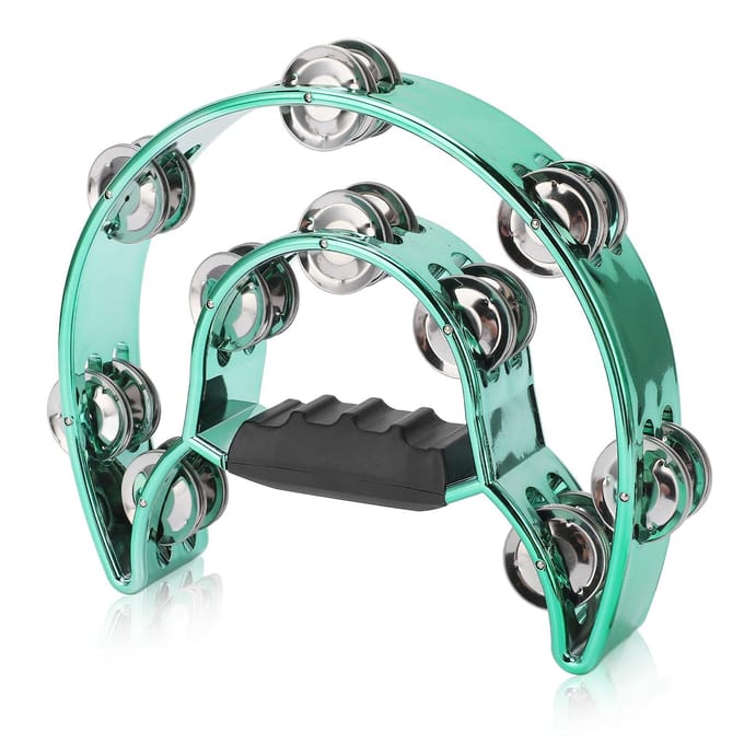 Dubbele Rij Hand Tamboerijn Metalen Tamboerijn met Vergulde Bellen Percussie Muziekinstrument Groen blue