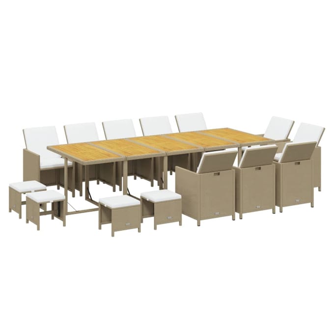 vidaXL - 15-delige - Tuinset - met - kussens - poly - rattan - beige