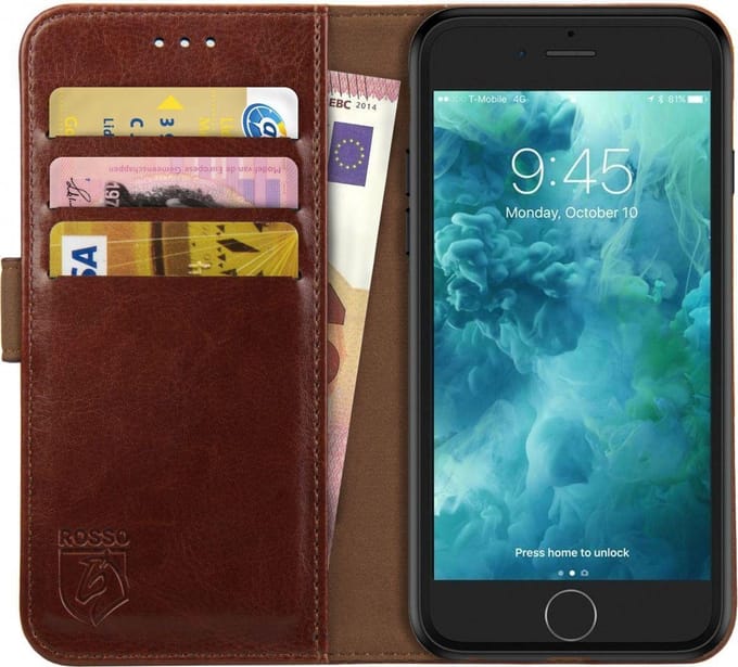 Rosso Element Hoesje Geschikt voor Apple iPhone 7 / 8 Book Cover Bruin