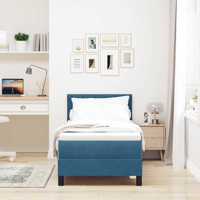 vidaXL - Boxspring - bed - met - hoofdeinde - Donkerblauw - 80 - x - 200 - cm - Fluweel