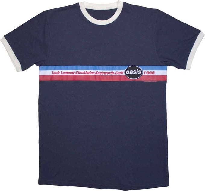 Oasis - 1996 Tour Horizontal Stripes Ringer Heren T-shirt - M - Donkerblauw