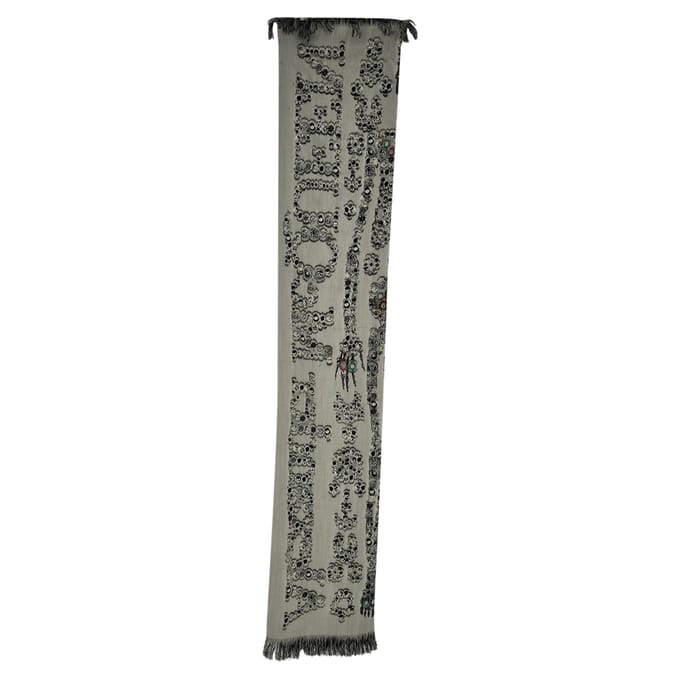 Alexander Mcqueen Geprinte Fringed Sjaal in Grijze Wol