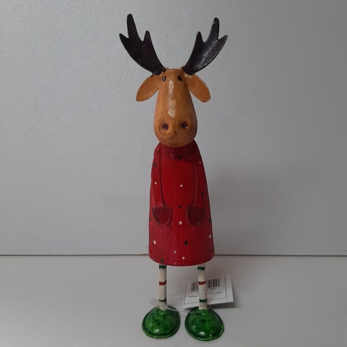 Kerst- Metalen beeldje van een staande Eland rood 15cm hoog