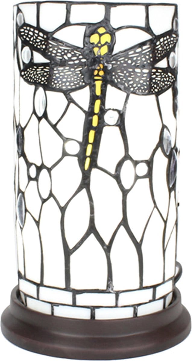 Lumilamp Tiffany Tafellamp Ø 15x26 cm Wit Grijs Glas Libelle
