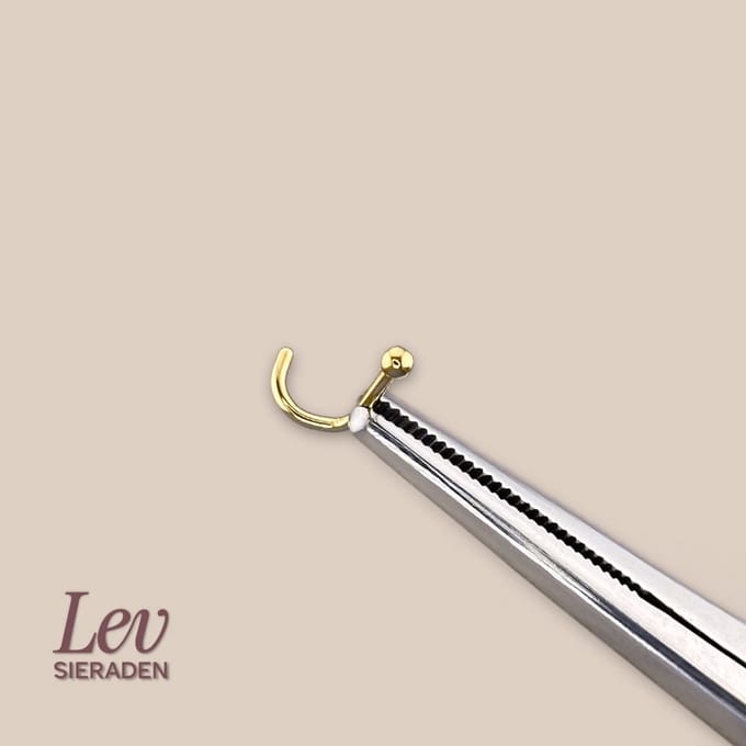 Lev Sieraden - Gouden Titanium Gebogen Neus Piercing 1.0 x 7mm met 2mm bol - neus piercing - hook neus piercing - Neus stud - Stud piercing