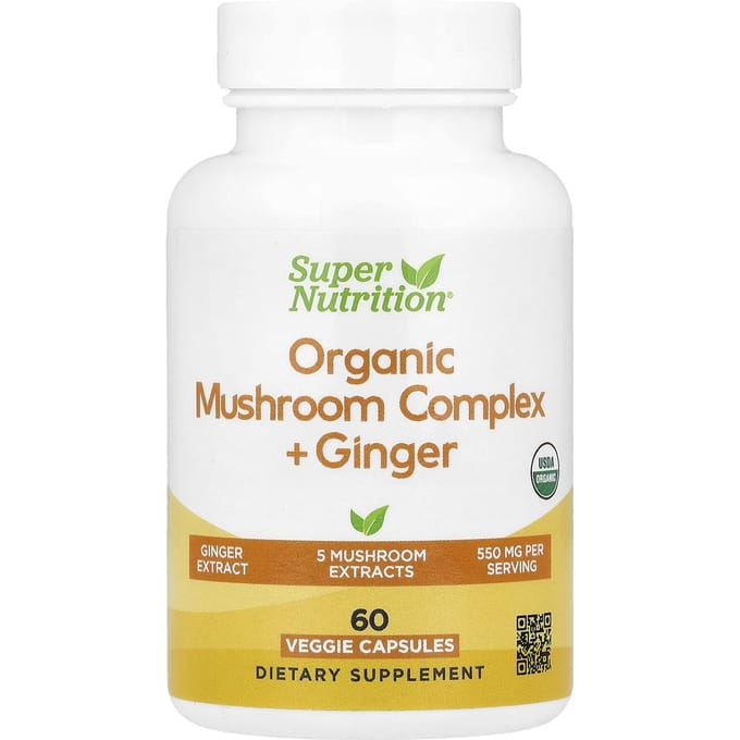 Super Nutrition, Biologisch Paddenstoelencomplex + Gember, 60 Plantaardige Capsules