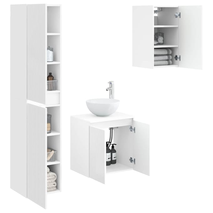 vidaXL - Badkamermeubel - Set - 3 - st - Hoogglans - Wit - 33 - x - 34,5 - x - 160 - cm