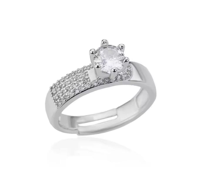 Dames Ring - Zilver Kleur met Zirkonia - Verstelbare Ring - 17mm