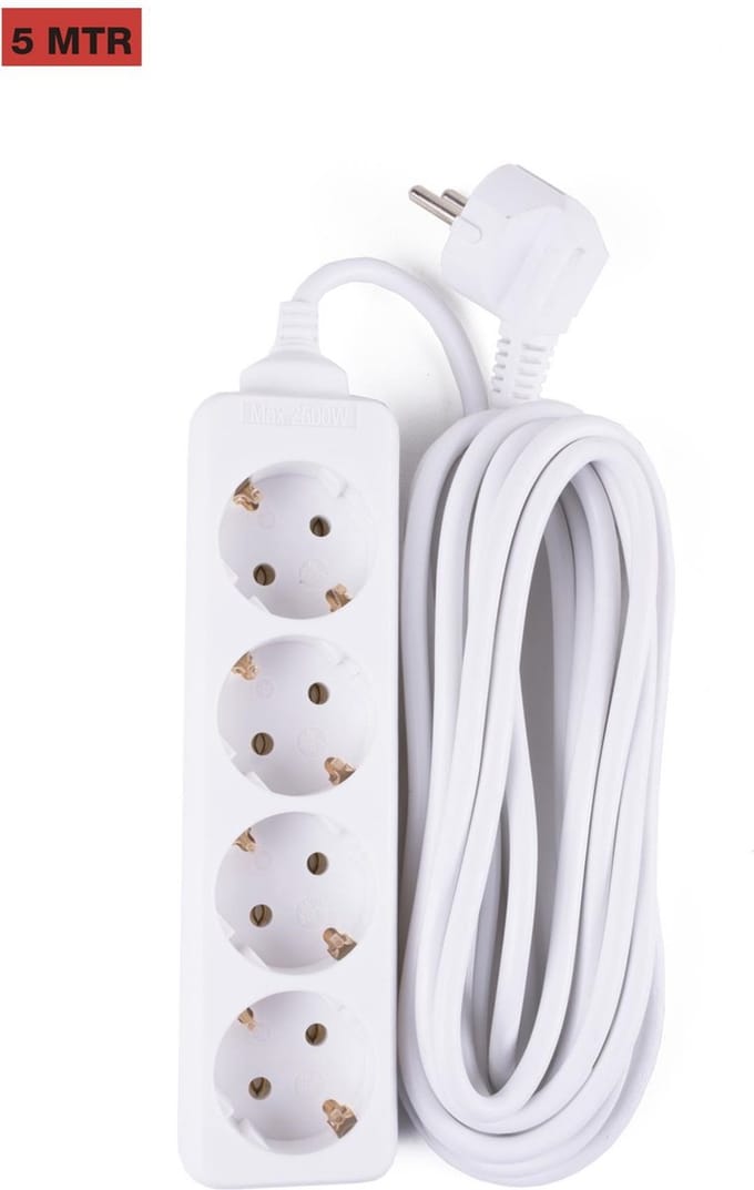 Benson Tafelcontactdoos - 4-voudig - 5 meter kabel - wit - met randaarde
