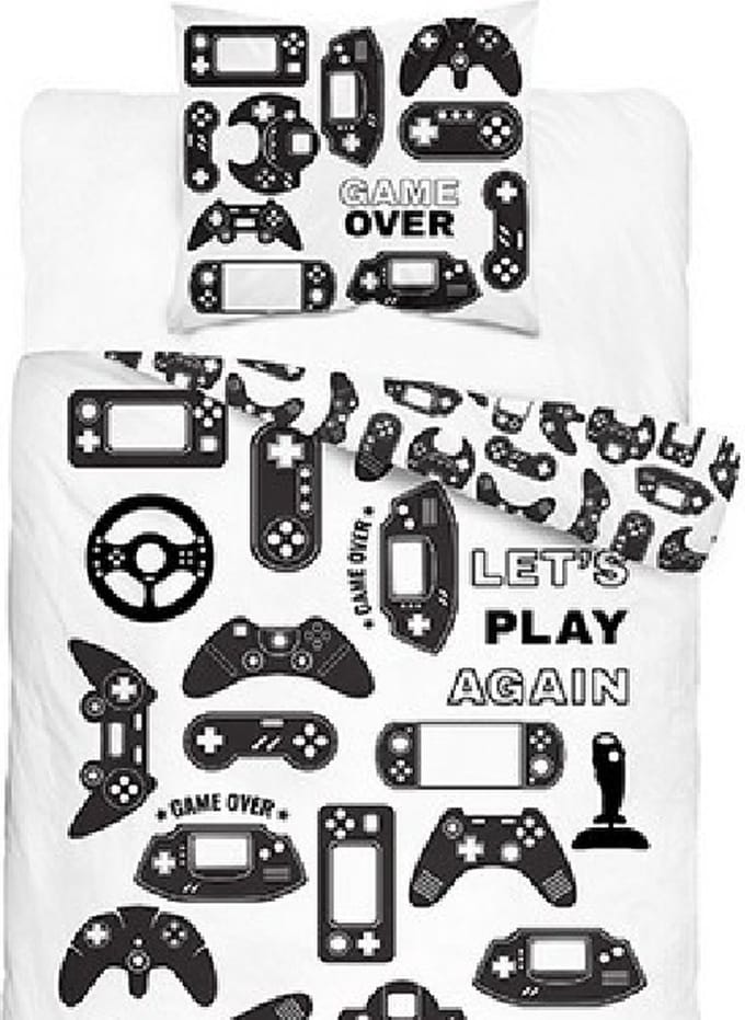 Dekbedovertrek Game over - katoen - 140x200 cm - Zwart - Wit - Eenpersoons