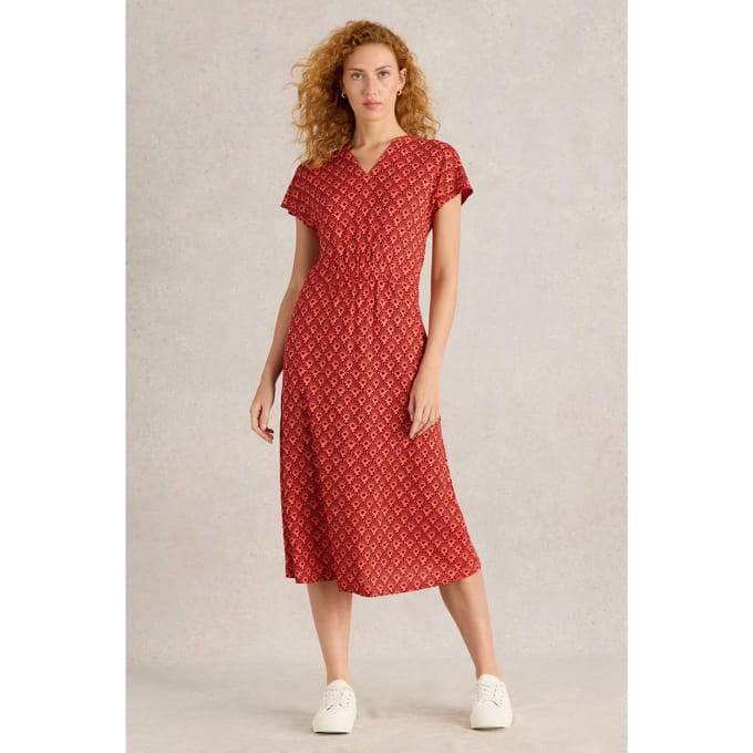 White Stuff Ellie Linen Jersey Dress Red Multi Größe: 6 REGULAR | Midikleider Outlet | Damen | Weiß