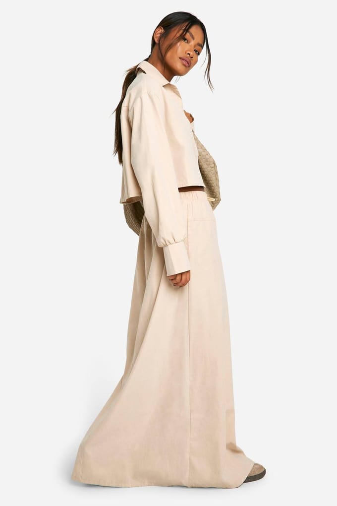 boohoo Dames Soft Touch Trekkoord Taille Maxi-Rok | Stone | Maat: 8